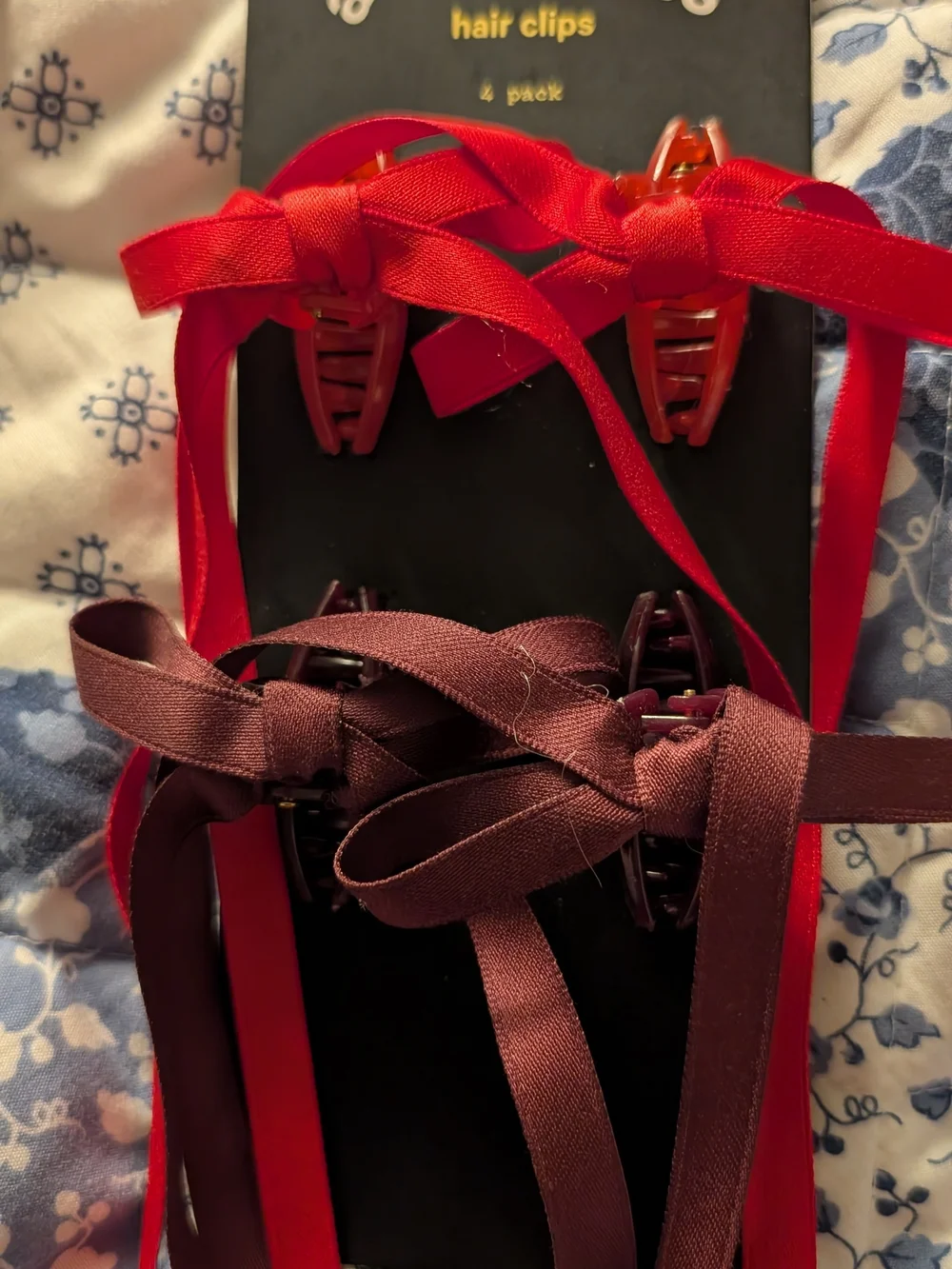 🦋 Art Class Red and Burgundy Ribbon Hair Clips - 4 Pack
